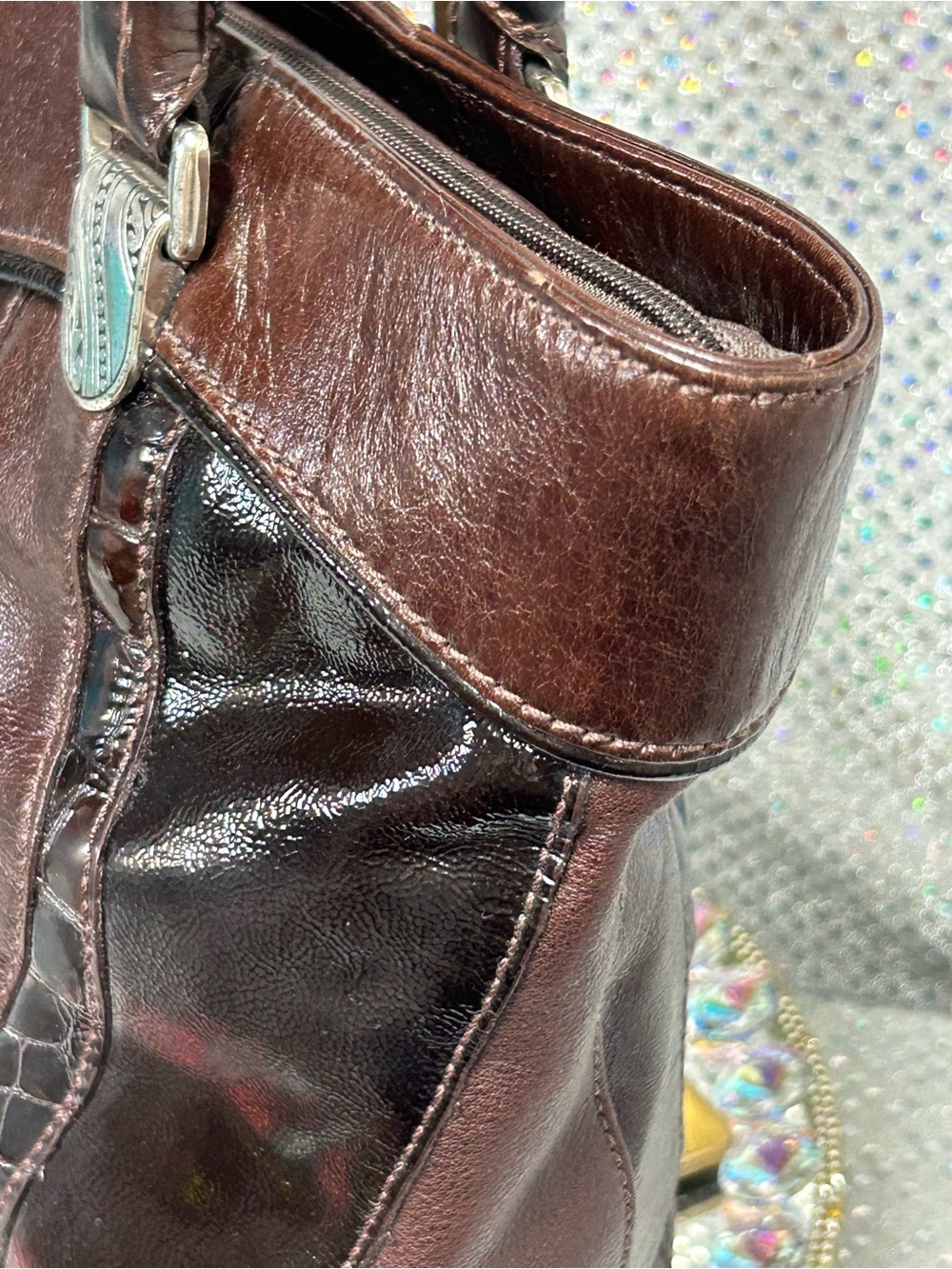 Brighton Brown Patchwork Leather Tote with Heart Charm - Picture 2 of 15